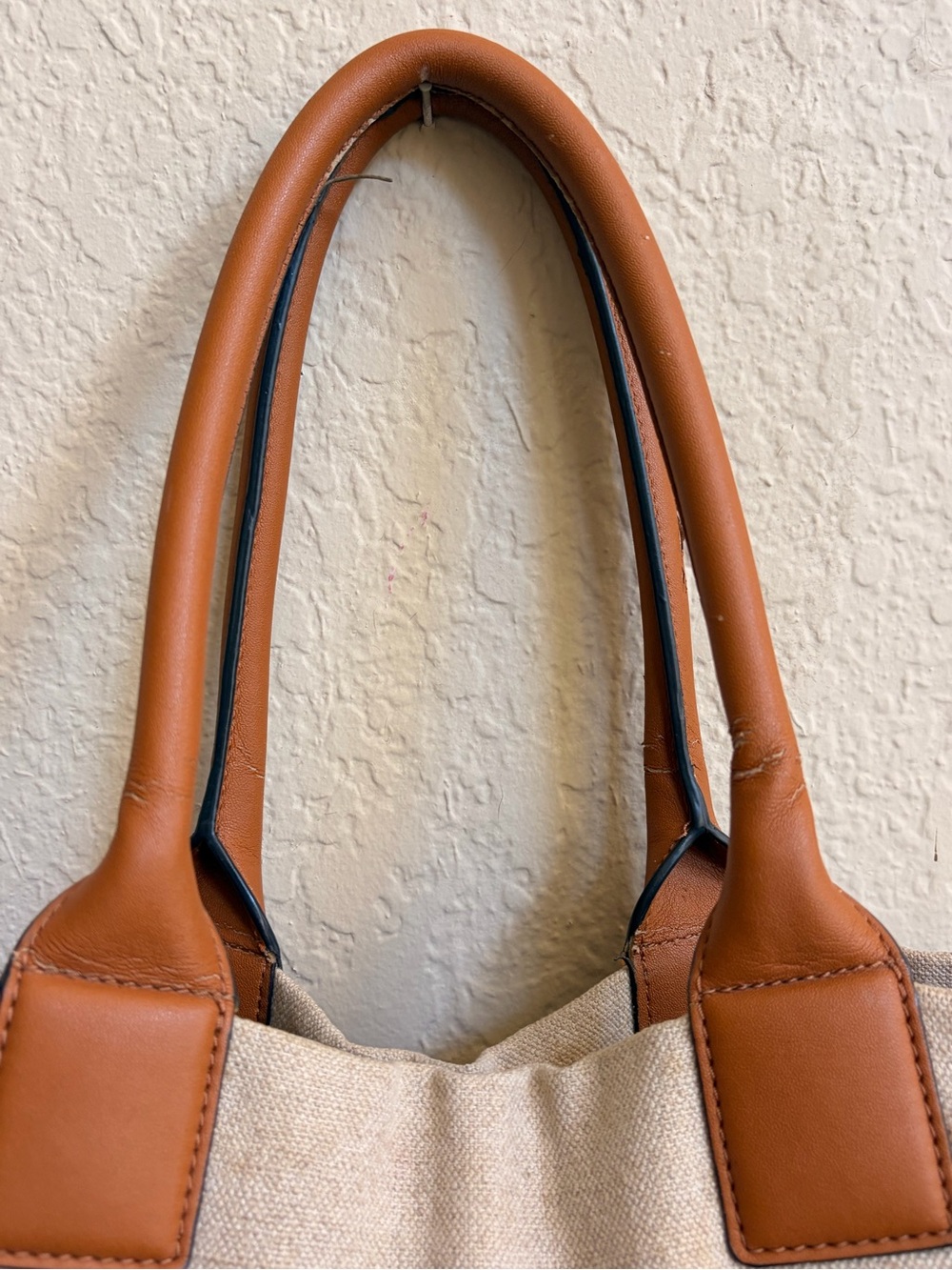 Tory Burch Beige Canvas Tote with Brown Leather Trim and Embroidered Medallion - Picture 12 of 15